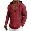 New Men’s Linen Plus-size Hooded Long-sleeved Top – Casual Plain-colour Hoodie