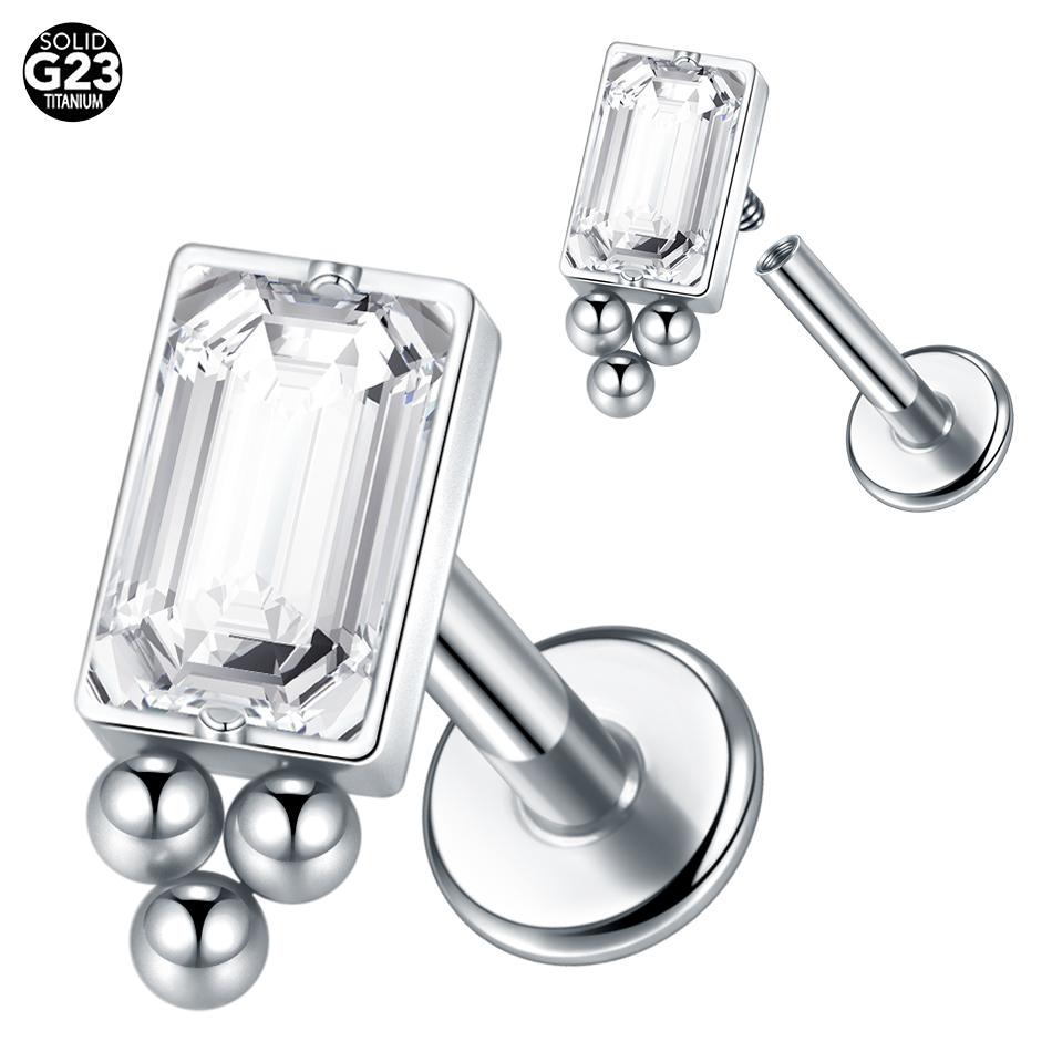 1Pc G23 Titanium Cz Crystal Ear Cartilage Tragus Helix Daith Piercing Internal Thread Lip Stud Labret Piercing Body Jewelry 16G