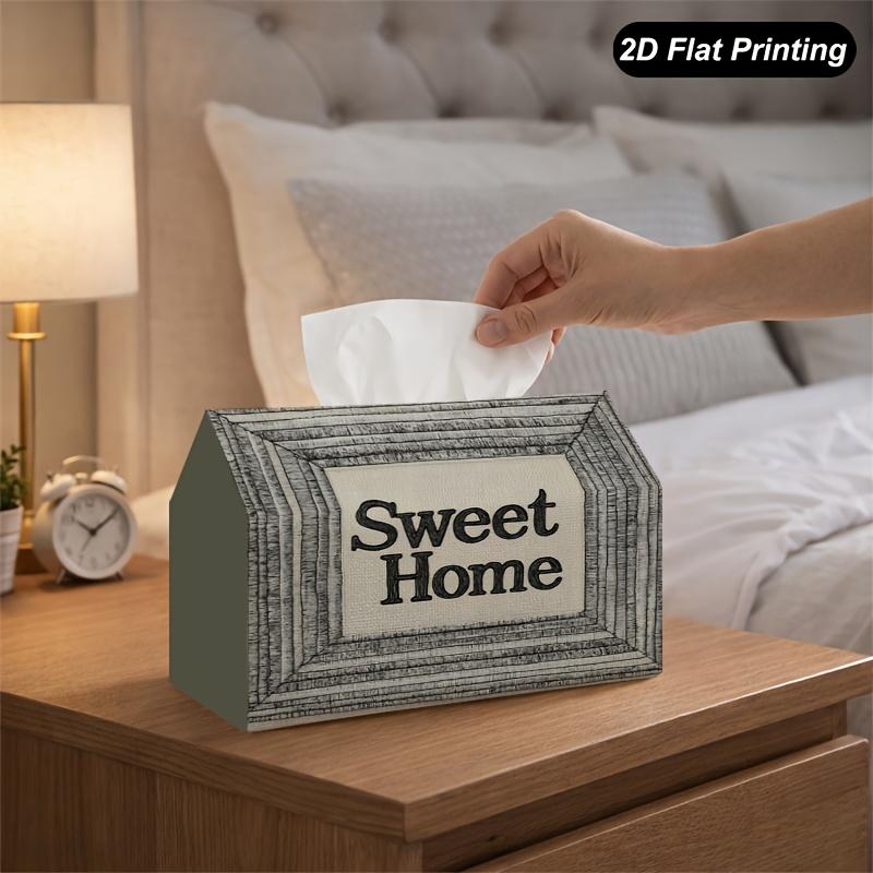 1pc Modern Minimalist Tissue Box Holder with Sweet Home Text - Gray Washable Rectangular Suitable for for Home, Car & Desktop Storage, Compact Suitabl