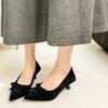 French Bow Pointed Toe Suede Stiletto Single Shoes Women's Fall 2026 New High Heels