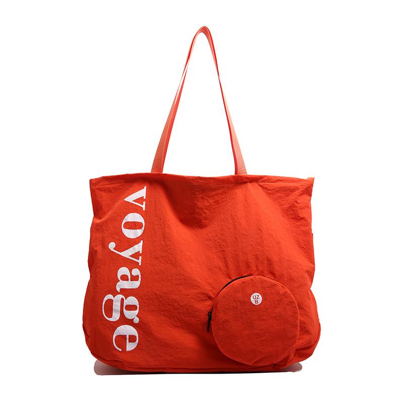 Модная повседневная сумка-тоут большой вместимости из выстиранной ткани складная для хранения легкая для покупок на плечо оранжевый 2290₽