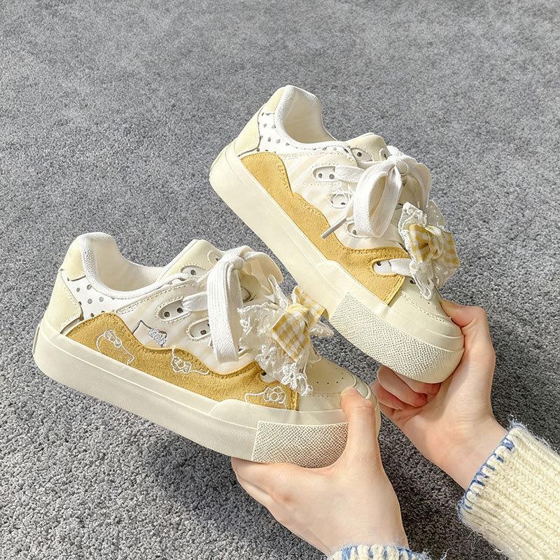 Dopamine Bread Little White Shoes Women's 2025 Spring and Autumn New Thick-soled Casual Niche Bow Versatile Student Board Shoes