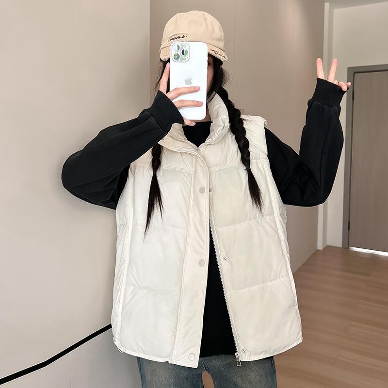 Down cotton vest women's autumn and winter new college loose cotton vest solid color vest jacket