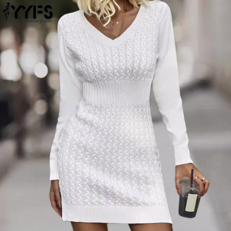 YYFS Women's Fashion Casual Fall Winter Solid Color Print Long Sleeve V-Neck Sweaters