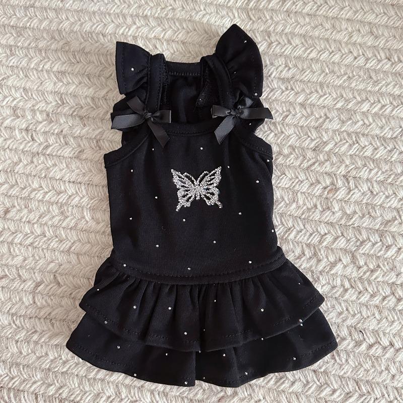 3XS-XL Cotton Pet Dress Summer Spring Butterfly Rhinestone Princess Dress with Flutter Sleeves for Cats and Dogs