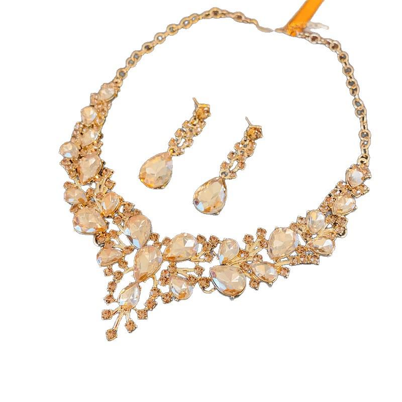 Silbernadel Wassertropfen Zirkonia Anhänger Halskette & Ohrringe Schmuckset - Französischer Hofstil, Leichter Luxus, Vielseitige Pulloverkette.