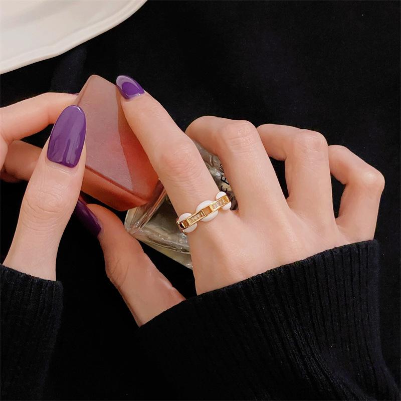 Enamel Dripping Oil Medium Antique Gold Open Ring Light Luxury High Sense Retro Zircon Jewelry Personalized Accessories Women