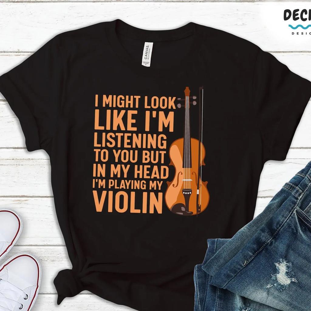 Funny I Play Violin In My Head T Shirt Player Fiddle Music Teacher Orchestra Classical Musician Apparel Vintage Washed
