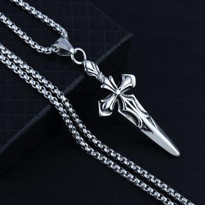 Vintage Cross Sword Pendant Necklace For Men Hip Hop Rock Style Copper Color Stainless Steel Neck Chain Fashion Jewerly Gifts