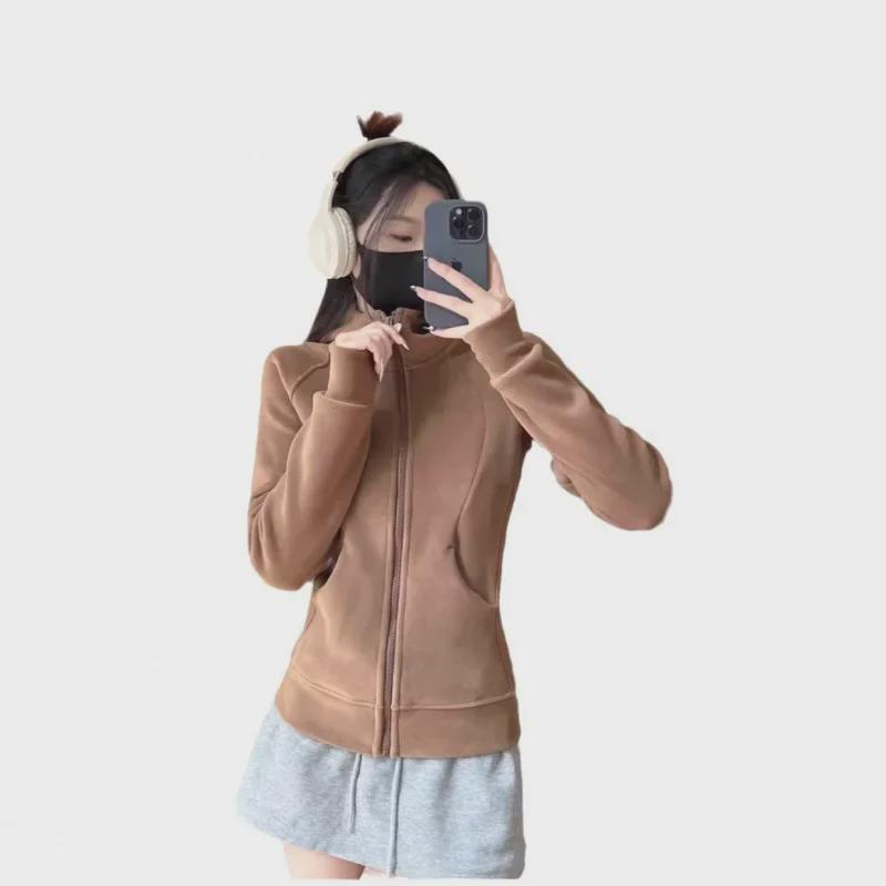Lulu Double-Sided Thick Ollie Velvet American Style Hooded High Collar Women's Sports Jacket - Autumn/Winter 2024.