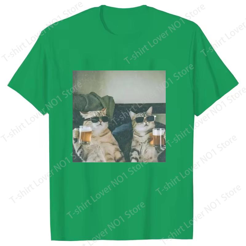 

Funny Cool Cat Drinking Beer Tshirt Casual Short Sleeve T Shirt Unisex Women Clothes Harajuku Round Neck Unisexs Designer Tops 4XL