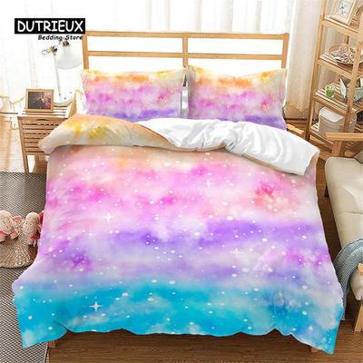 Housse de couette dégradé arc-en-ciel Ensemble de literie étoile colorée pour lit Queen Microfibre Housse de couette géométrique abstraite avec taie d'oreiller