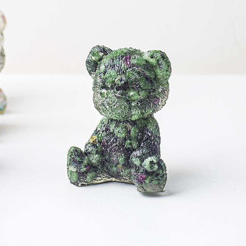 Crystal Resin Bear Desk Ornament With Natural Water Crystals For Home Office Decor