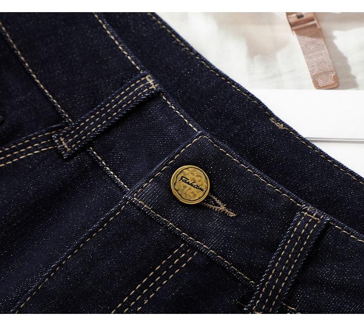 Premium Women's Dark Blue Denim Jeans - 2025 Petite Nine-Point Straight Leg with Velvet, Thick Wide Leg for Autumn/Winter.