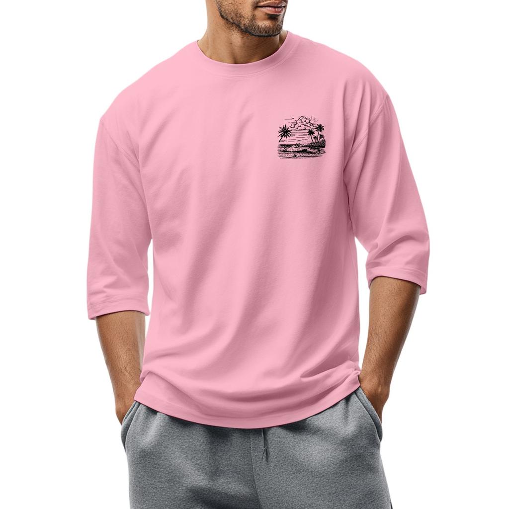 Herren-T-Shirt mit Rundhalsausschnitt, Dreiviertelärmeln, lässiges modisches Oberteil
