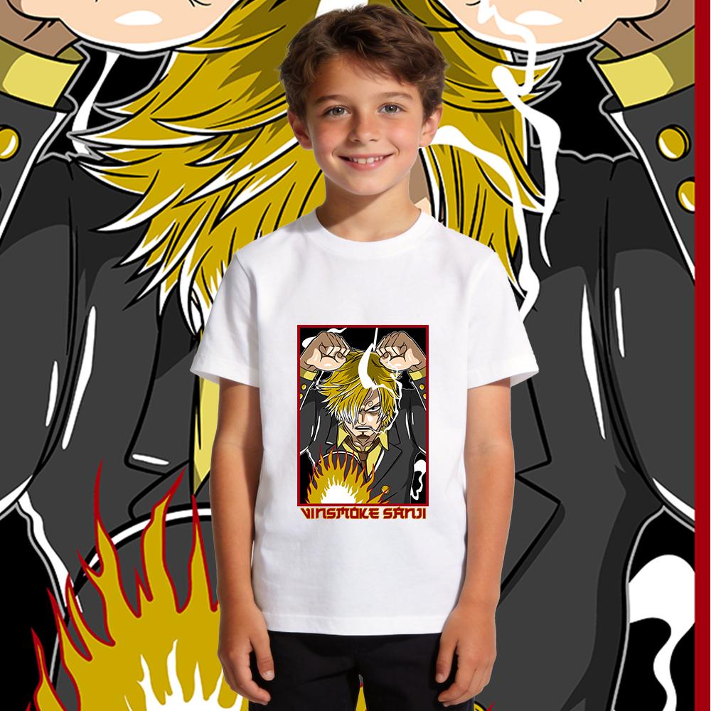 One Piece Sanji Anime Print Kids Cotton Short Sleeve T Shirt Boys Girls Casual Summer Top Soft Breathable Daily Wear