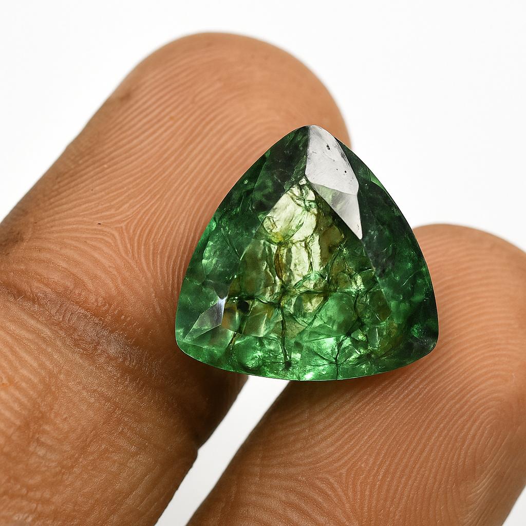 Natural Green Emerald Loose Gemstone 9.30 ct Muzo Trillion Cut for Jewelry Making and Crafts