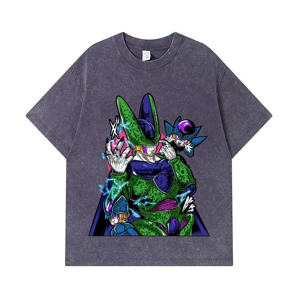 275 GSM Washed T-shirts 100% Cotton Dragon Ball V29 Cell Print Unisex Heavy Cotton T Shirt