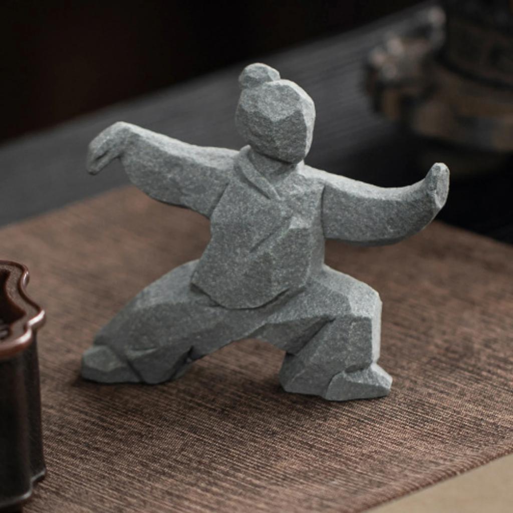 Creative Chinese Style Stone Statue TaiChi Master Figurine Vintage Antique Garden Bonsai Ornament Tabletop Handicraft Decor Gift