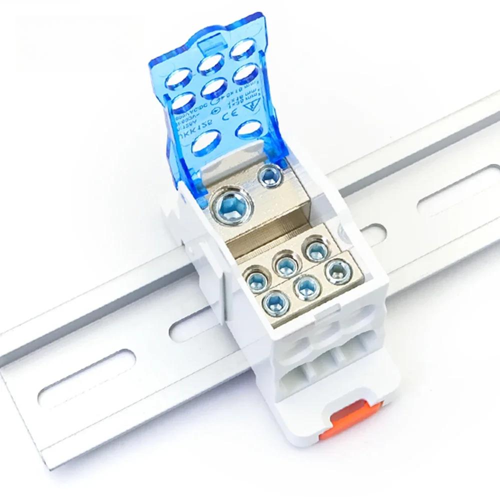 UKK125A Din Rail Terminal Block One In Six Out Power Distribution Block Universal Electric Wire Connector Junction Box 1 Piece