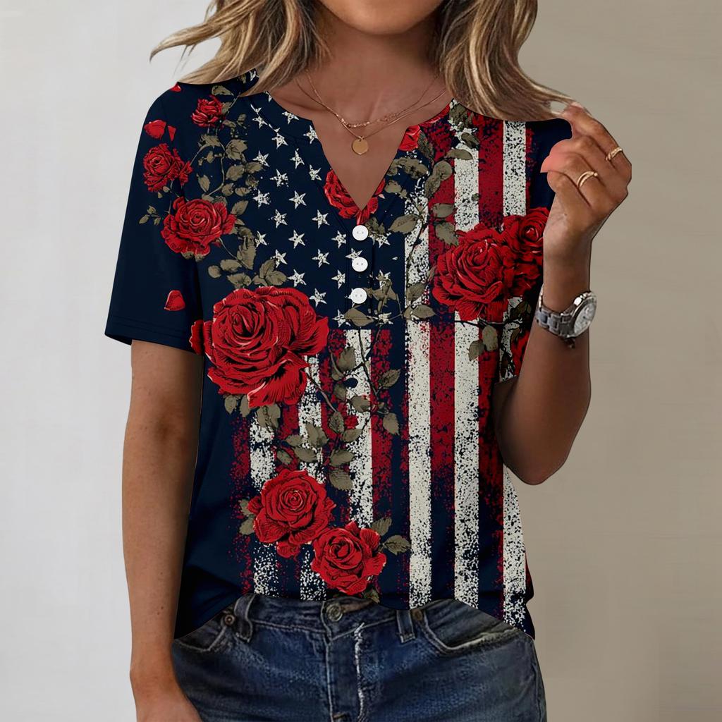 Women's Fashionable Casual Independence Day Print Blouse