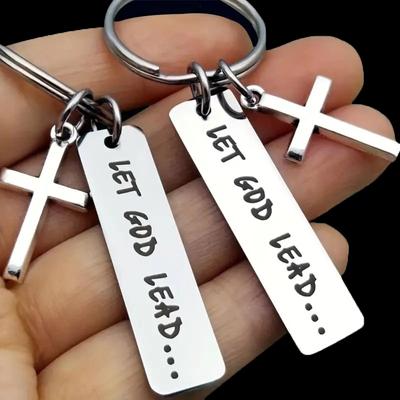 Lascia che Dio guidi · · · Portachiavi in acciaio inossidabile con croce della fede, portachiavi religioso cristiano, anello per borsa, zaino, ciondolo, regalo quotidiano