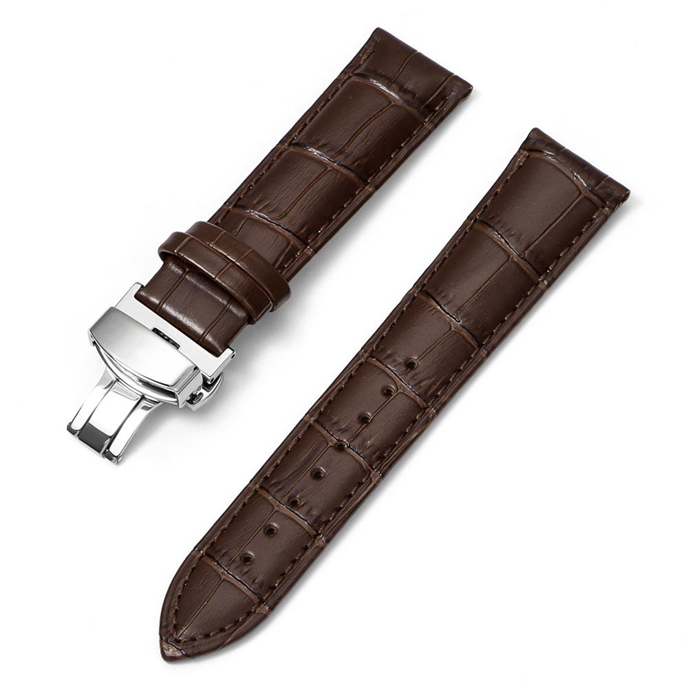Business Casual Black Brown Genuine Calfskin Leather Watch Band Strap Butterfly Buckle Crocodile Pattern Bracelet 16/18/20/22mm