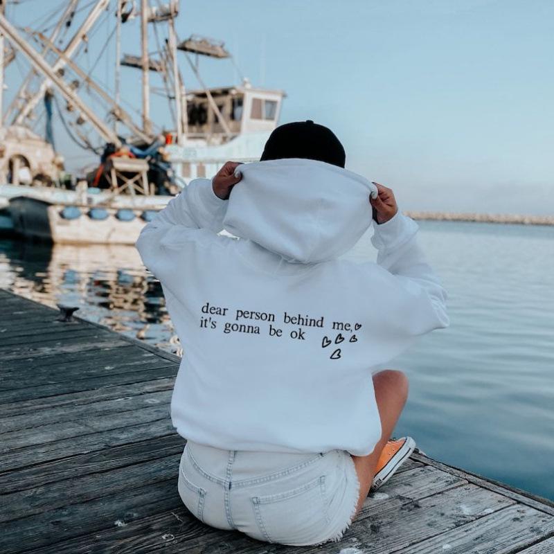 Plain Letter Print Women's Hoodie with Kangaroo Pocket and Drawstring