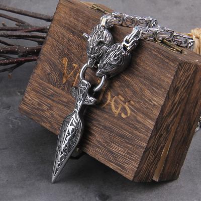 Men Celtic Wolf Necklace Viking Vegvisir Amulet Stainless Steel Chain Jewelry Norse Runes King Pendant Never Fade
