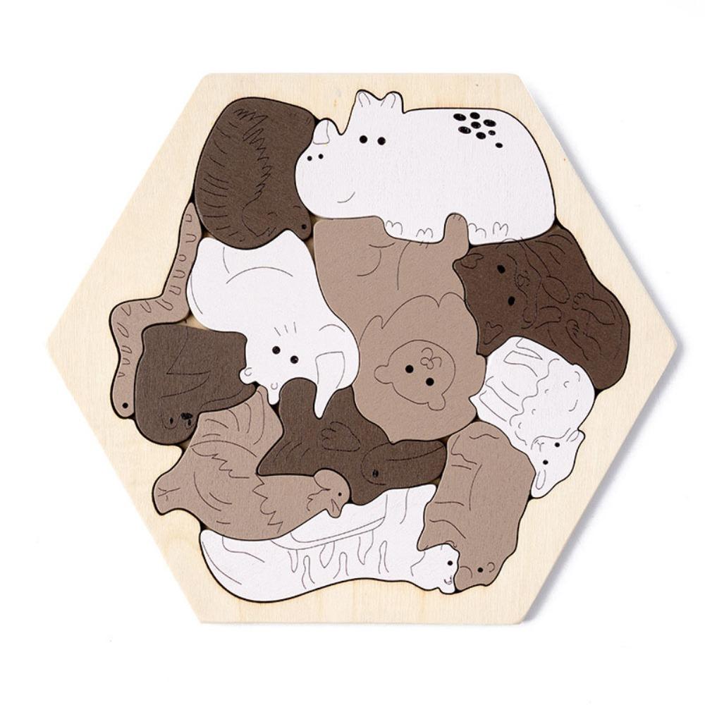 Forest Animals Dinosaur Wooden Puzzle Brain Burning Unique Irregular Puzzle  for Adults Style C