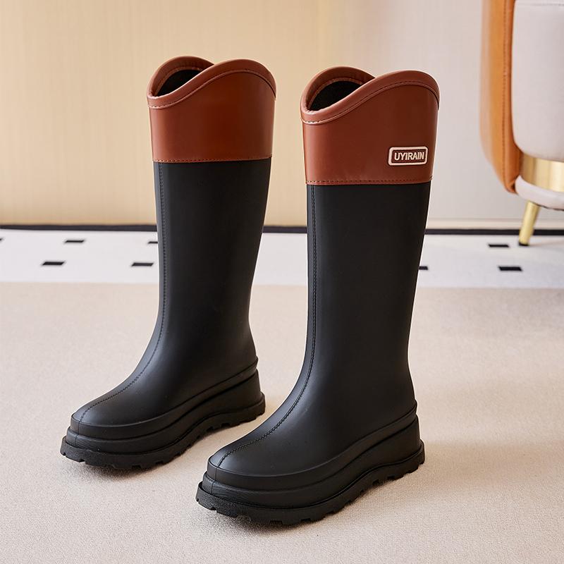 Women's High-cylinder Rain Boots: Stylish For Outdoor Wear, Thick-soled Water Shoes, Waterproof Galoshes, Camping Long Boots