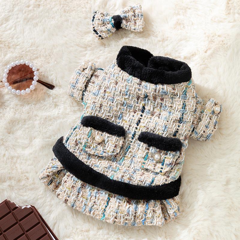 Pet clothes fashion small fragrant coat autumn and winter warm puppy dog teddy velvet two-legged kitten clothing
