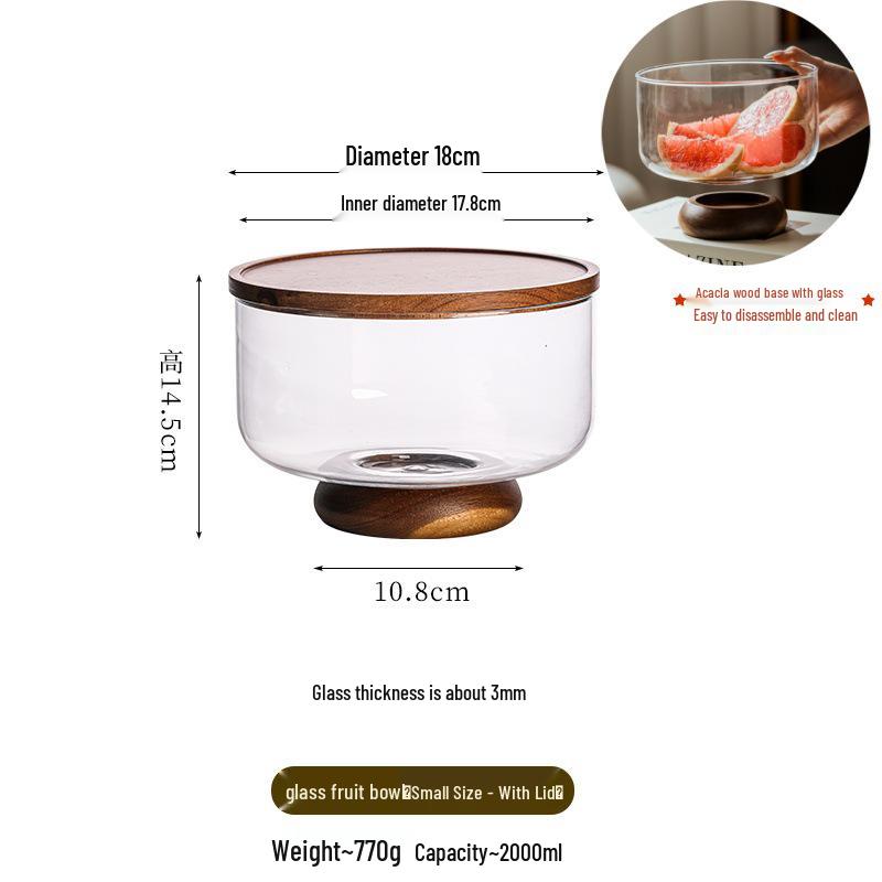 Japanese Acacia Wood Glass Fruit Bowl - Elegant Candy Dish & Snack Display Plate