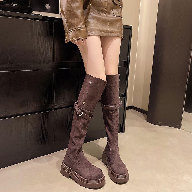 Stylish Two-Way Fold-Over Thick-Soled Women's Chunky-Heeled Knee-High Riding Boots for Autumn/Winter 2025.