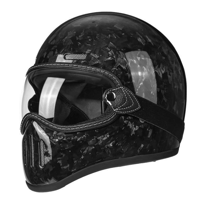 Retro Carbon Fiber Full Face Motorcycle Helmet with Fiberglass Shell for Cruiser, Scooter, Moped Riding