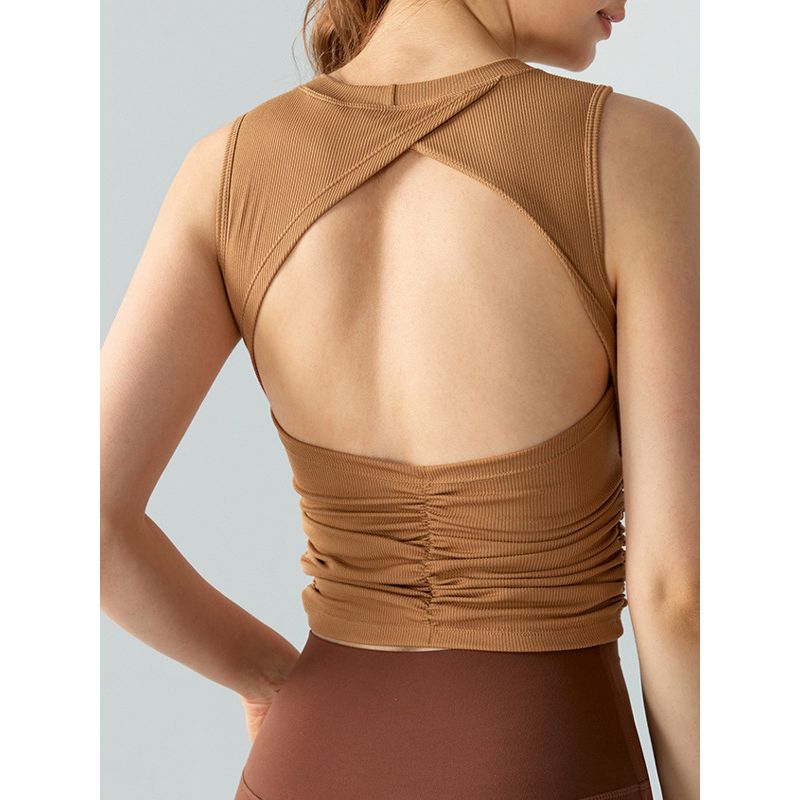 Spring and Summer Yoga Yoga Fixed Cup Integrated Fashion Wind Sexy Open Back Sports Vest Sleeveless Workout Underwear