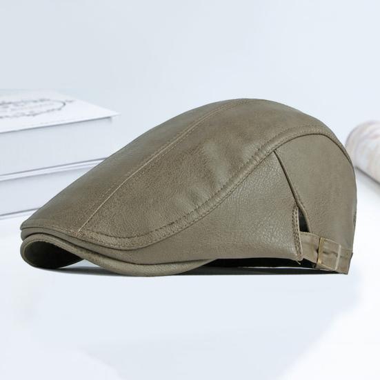 Men Advanced Hat Retro Faux Leather Retro British Style Solid Color Firm Stitching Windproof Thicken Warm Beret Newsboy Cap