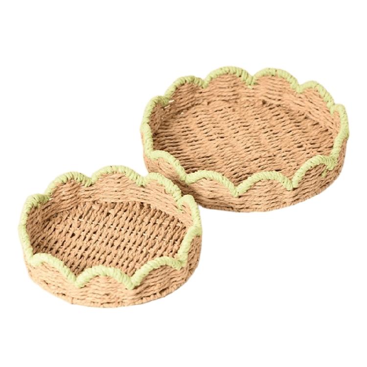 Scalloped Basket Tray Stylish Storage Plate with Handwoven Pattern For Bedroom Dresser And Living Room Decoration