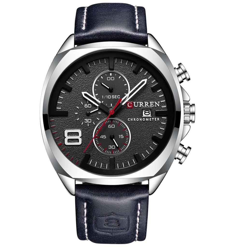 Curren 8324 Men's Waterproof Leather Strap Six-Hand Calendar Watch