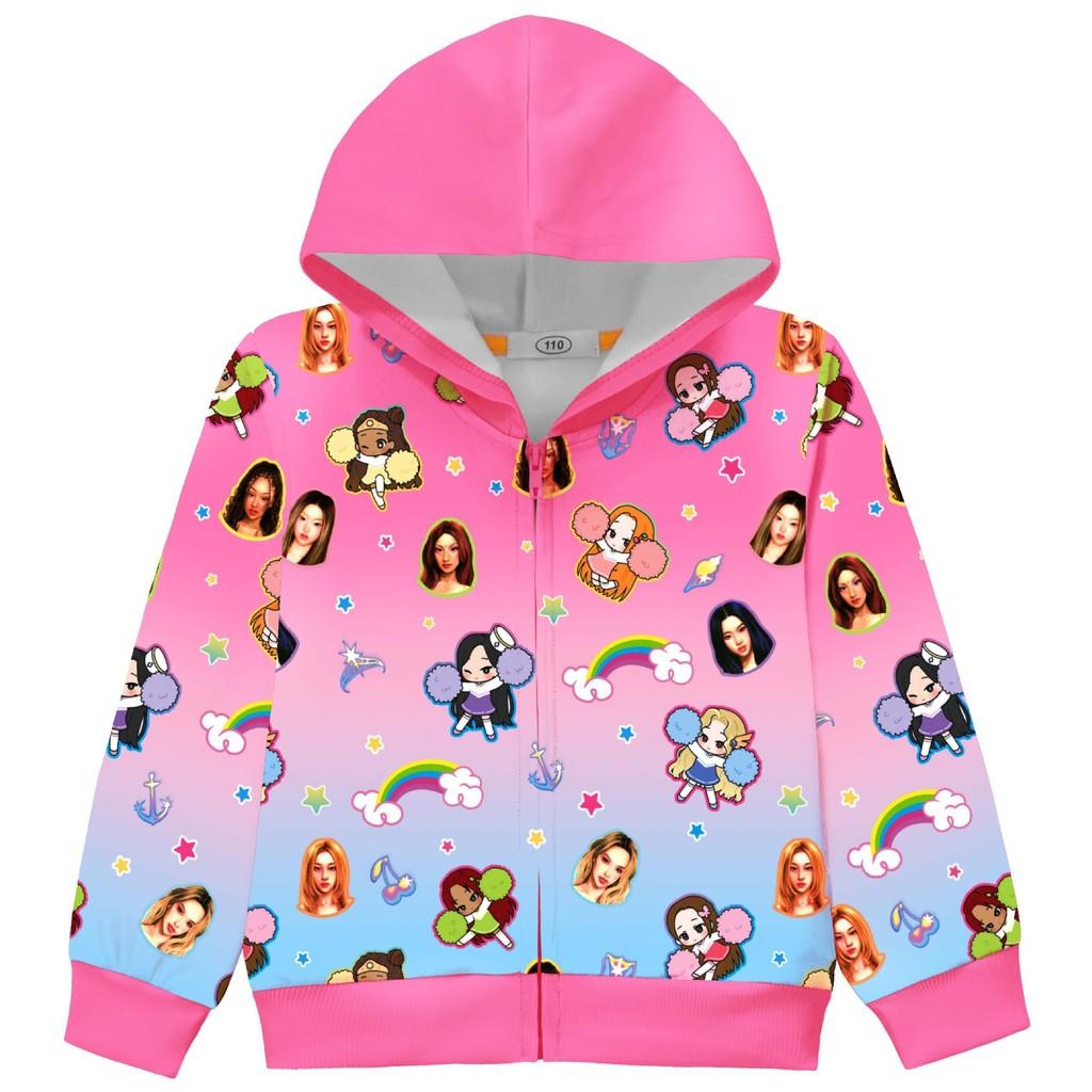 36380 Kids Girls KATSEYE Printed Long Sleeves Hooded Zipper Coat Jacket 110cm