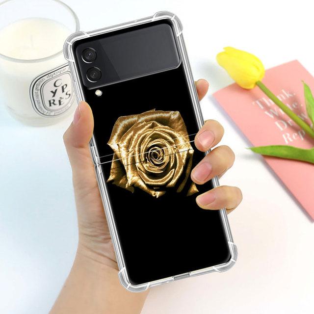 Blader Luksus Luksus Etui For Samsung Galaxy Z Flip 3 4 5g Funda Z Flip3 Gjennomsiktig PC Hardt Støtsikkert Bakside Telefon Coque Skall