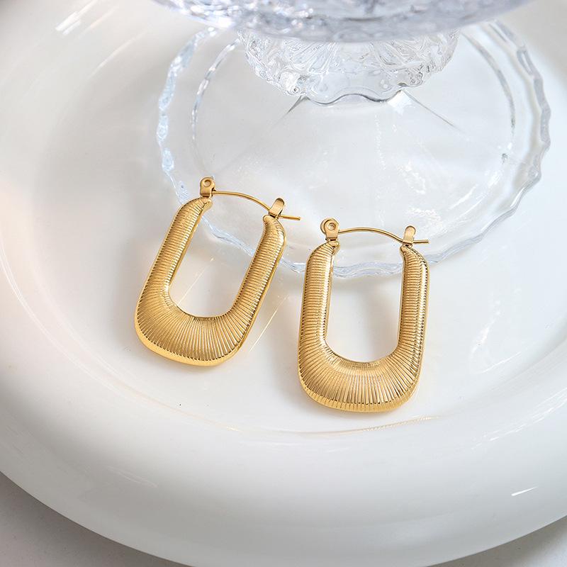 18k Gold Titanium Steel Geometric Rectangle Hoop Earrings