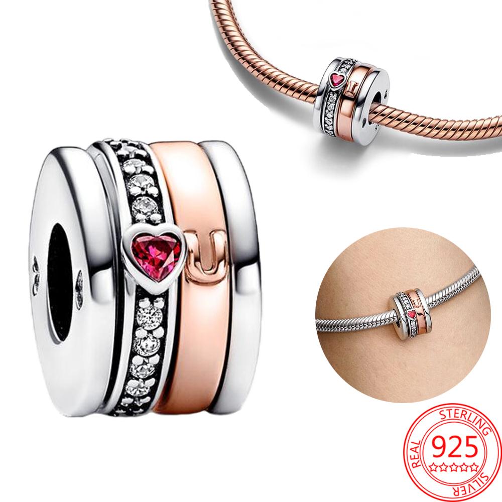 Classic 925 Silver Rose Gold Heart&Ball&Lucky Bead Charm Fit Bracelet DIY Jewelry