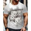 Letní Pánská Trička s Krátkým Rukávem s 3D Potiskem Kreslené Kočky s Kulatým Výstřihem
