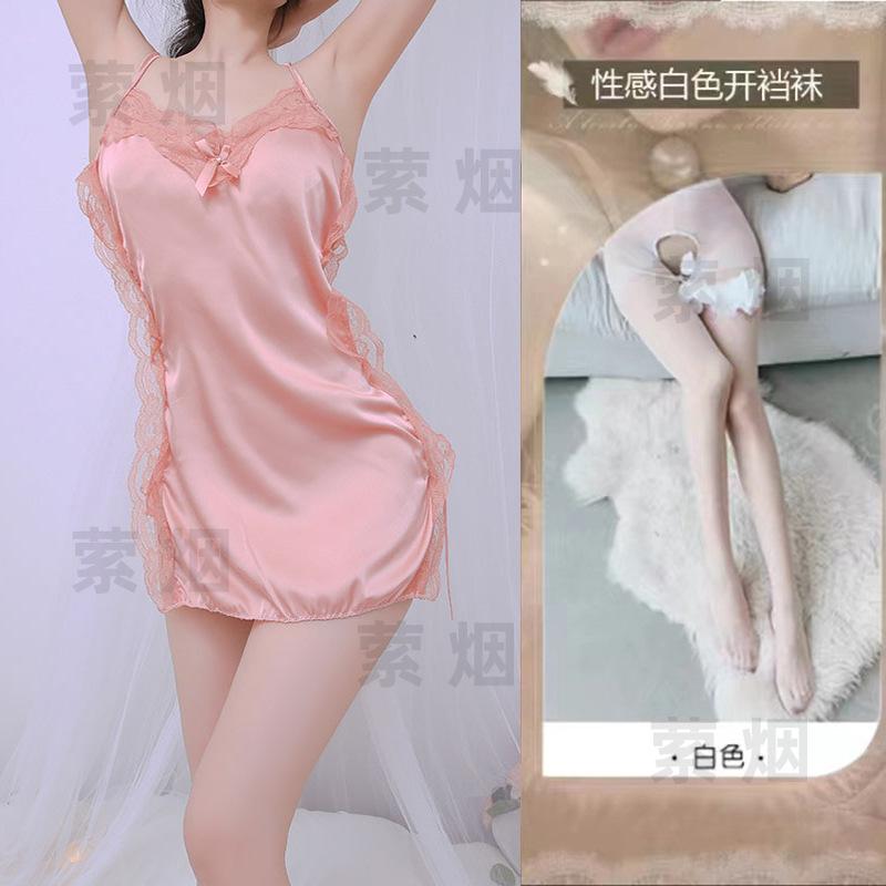 Sex underwear bed sexy temptation suspender skirt side strap satin hollow small chest nightdress
