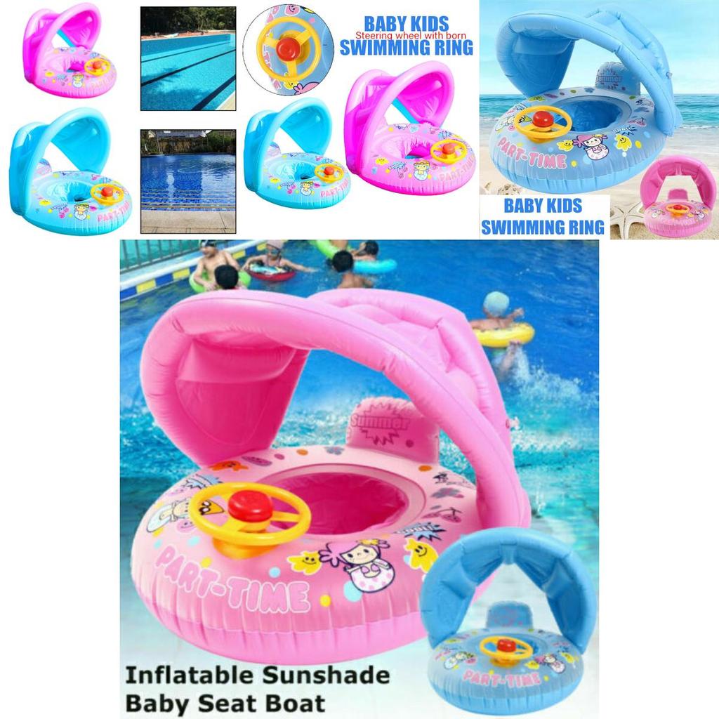 Comfortable Inflatable Baby Swim Ring With Sunshade For Kids Pool Fun And Safety