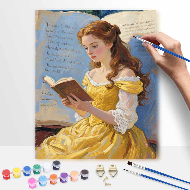 Disney Princess Belle Reading Book Digital Oil Painting Art Kit Hand Painted Home Decor 20x30cm