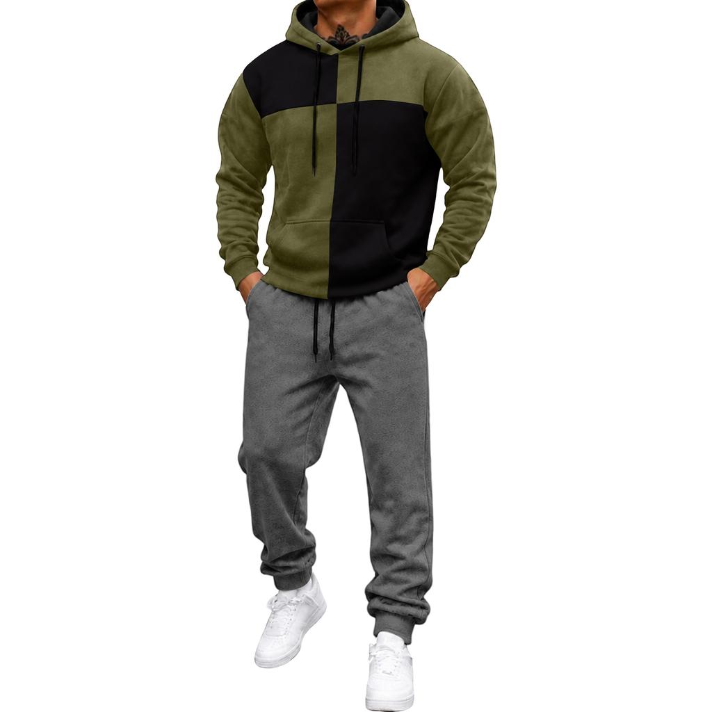 Men's Color Block Hooded Sweatshirt and Sweatpants Set Casual Athletic Track Suit