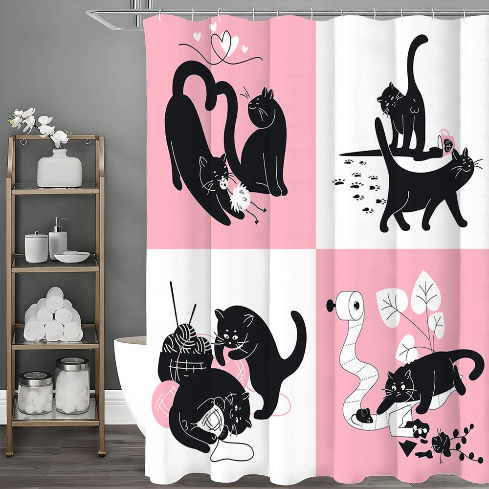 

square cat is playing Shower Curtain Washable Dirt-Resistant Shower Head waterproof Polyester Bath Curtain For Home Decor 90x180CM