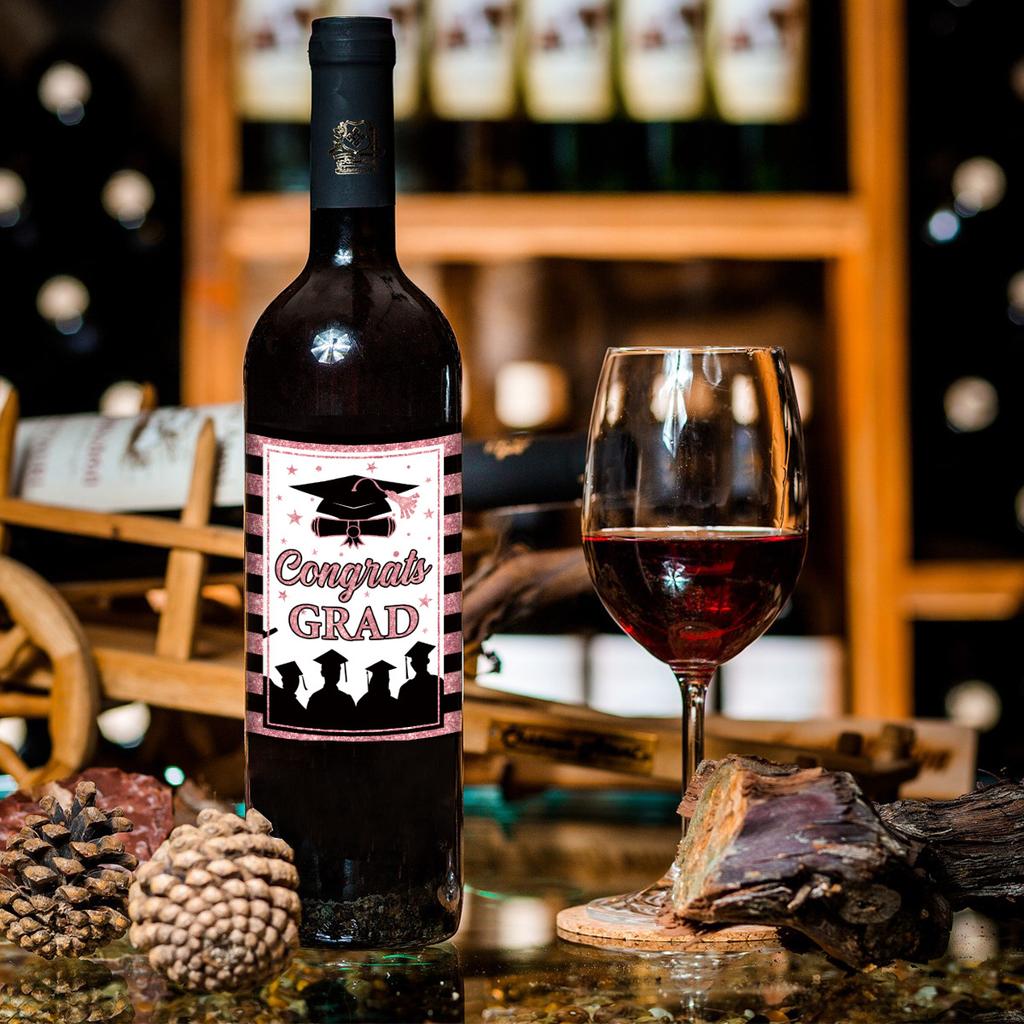 6Pcs Graduation Wine Bottle Stickers, Congrats Grad Party Decor, Alcohol Beverage Labels for Celebration Decorations Supplies